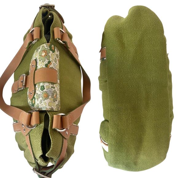 RARE Longchamp Idole Belted Green Floral Shoulder Bag Canvas Floral Vintage Y2K - Picture 7 of 11